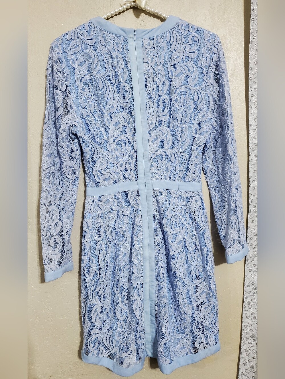 Adelyn Rae Pale Blue Lace Long-Sleeve Sheath Dress - Picture 6 of 9